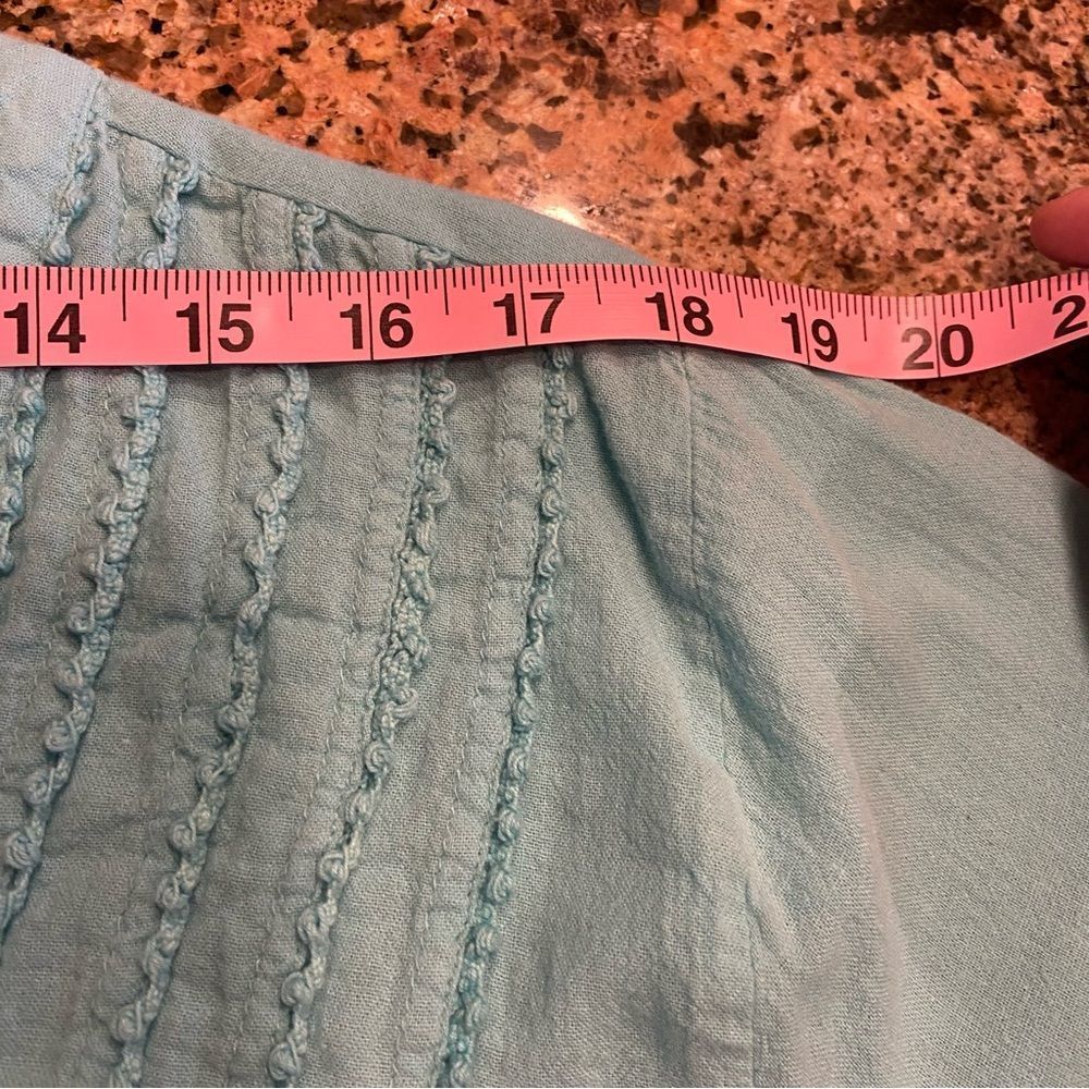 Lane Bryant 3/4 Sleeve Embellished Cotton Aqua top. Size 14/16 - Picture 3 of 11